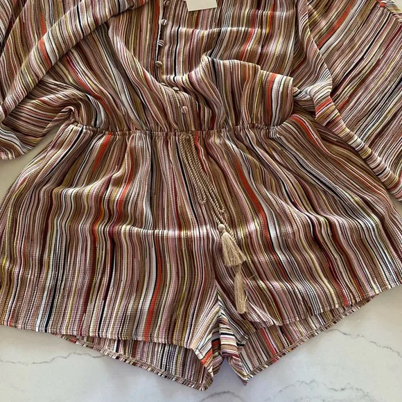 Boutique x Royal & Reese Bell-Sleeve Romper Jumper Jumpsuit Rust/Tan Multi Large - Picture 7 of 13